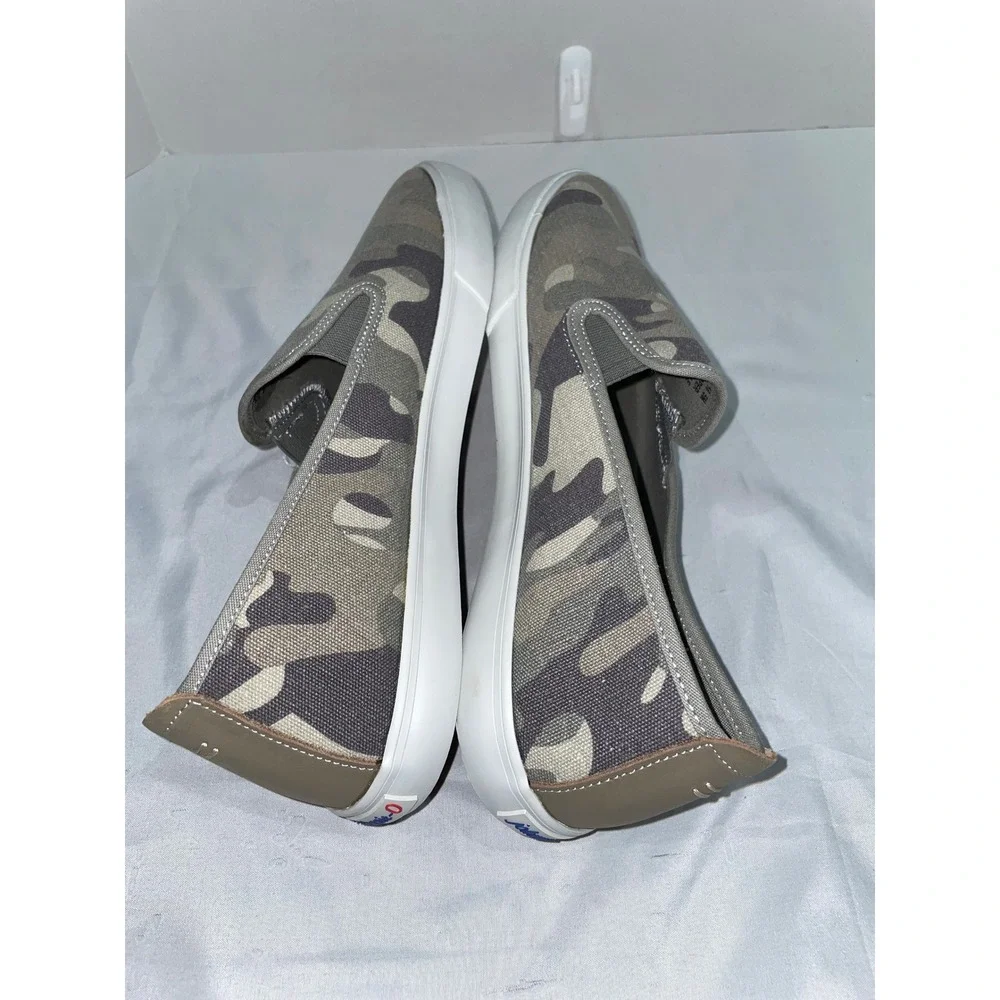 Johnnie-O Mens Camo Canvas Slip On Sneakers Grey Olive Camouflage Loafers